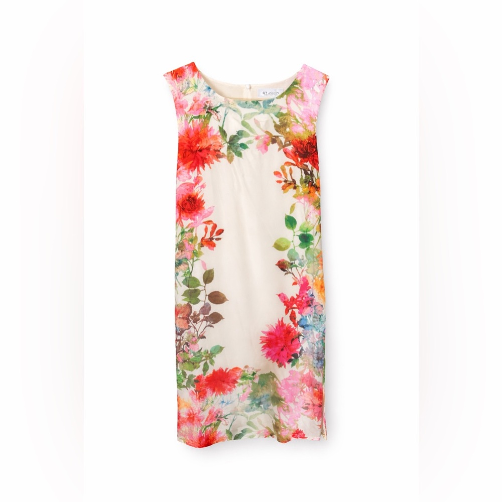 Vintage St.John Silk Blend Floral Sheath Dress Size 0 Sleeveless Designer Luxury - Picture 2 of 5
